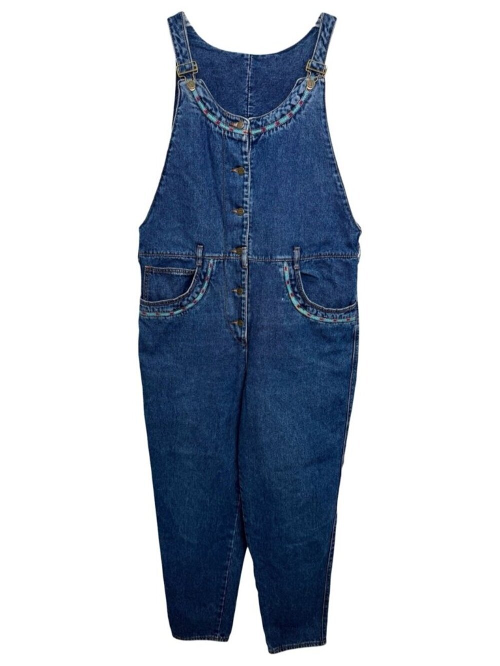 Vintage Embroidered Denim Jean Overalls Size Large 90s Fancy Ass